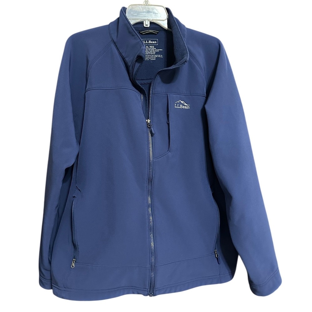 LL Bean Men Soft shell Fleece Lined Jacket Navy Blue Full Zip Water Resistant XL